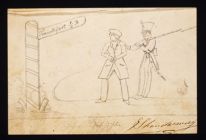 Soldier and man at signpost